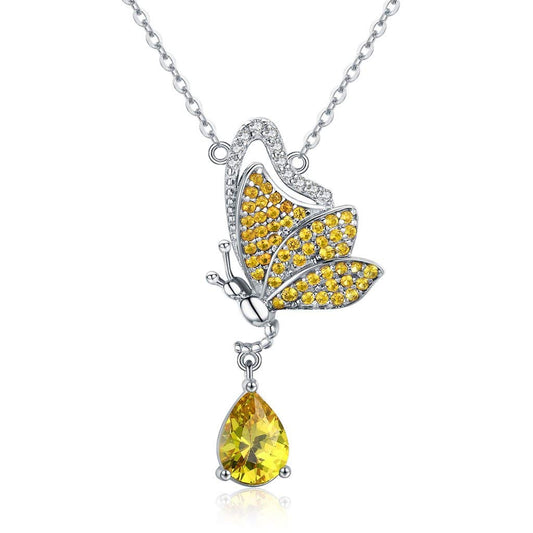 PAHALA 925 Sterling Silver Sparkling Dancing Butterfly with Crystals Clear CZ Pendant Necklace