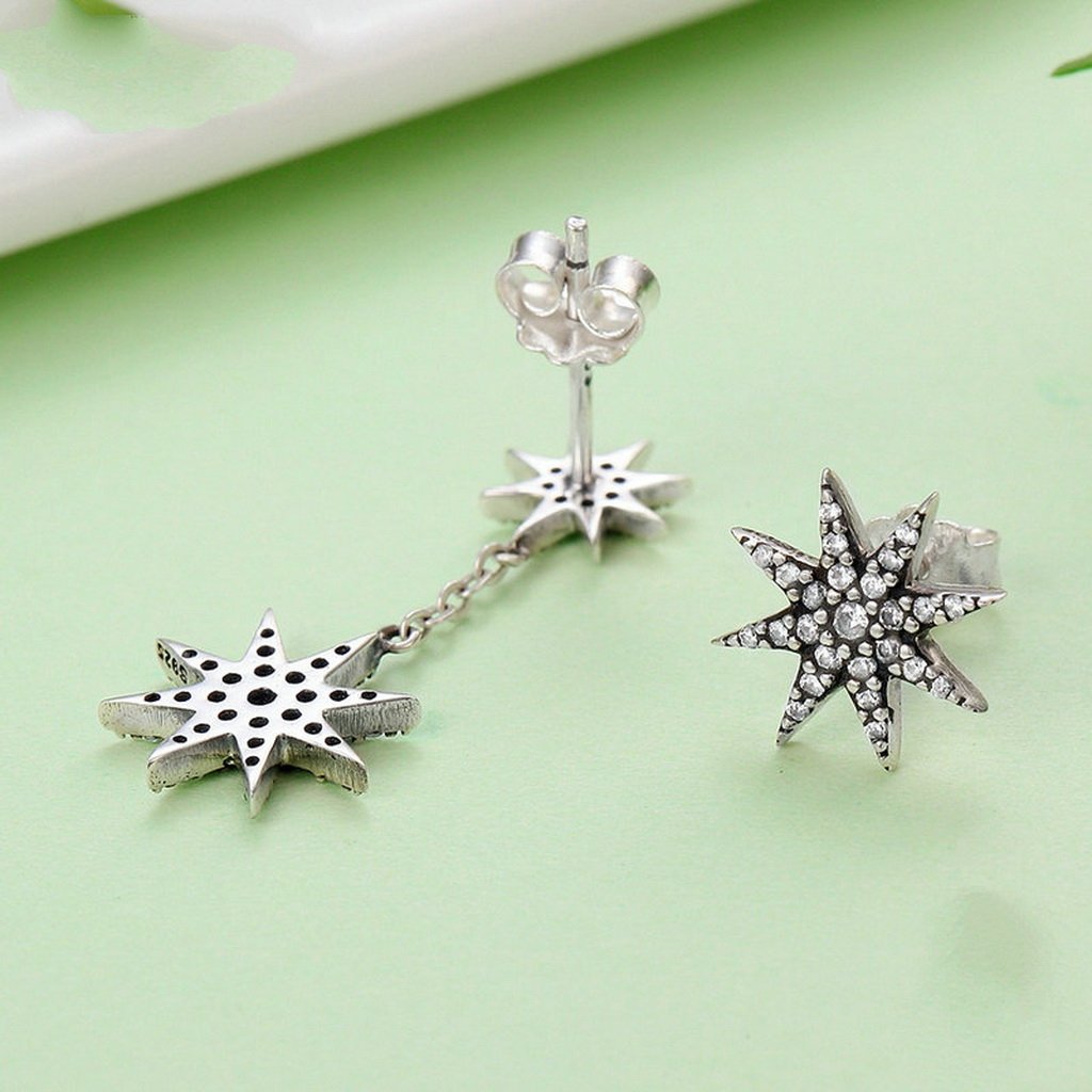 PAHALA 925 Sterling Silver Star With Crystals Party Wedding Long Drop Earrings