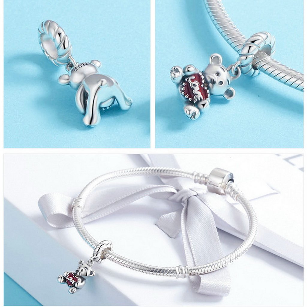 PAHALA 925 Sterling Silver Little Bear Love Enamel Charm Bead