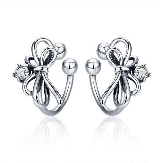 PAHALA 925 Sterling Silver Bowknot Dazzling Crystals Clip Earrings