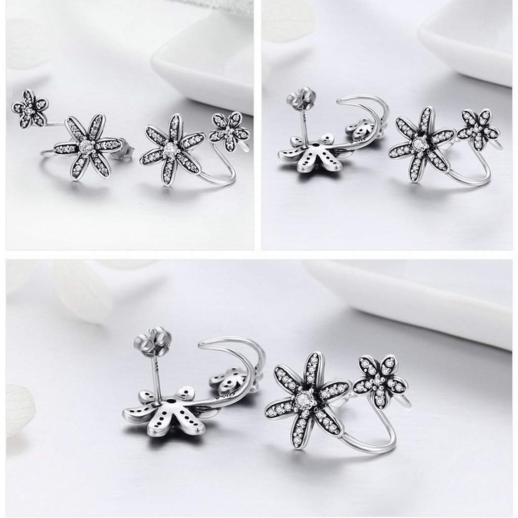 PAHALA 925 Sterling Spring Flower Daisy With Crystals Stud Earrings