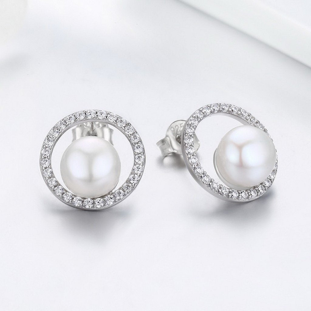 PAHALA 925 Sterling Silver Exquisite Round Luminous With Crystals Stud Earrings