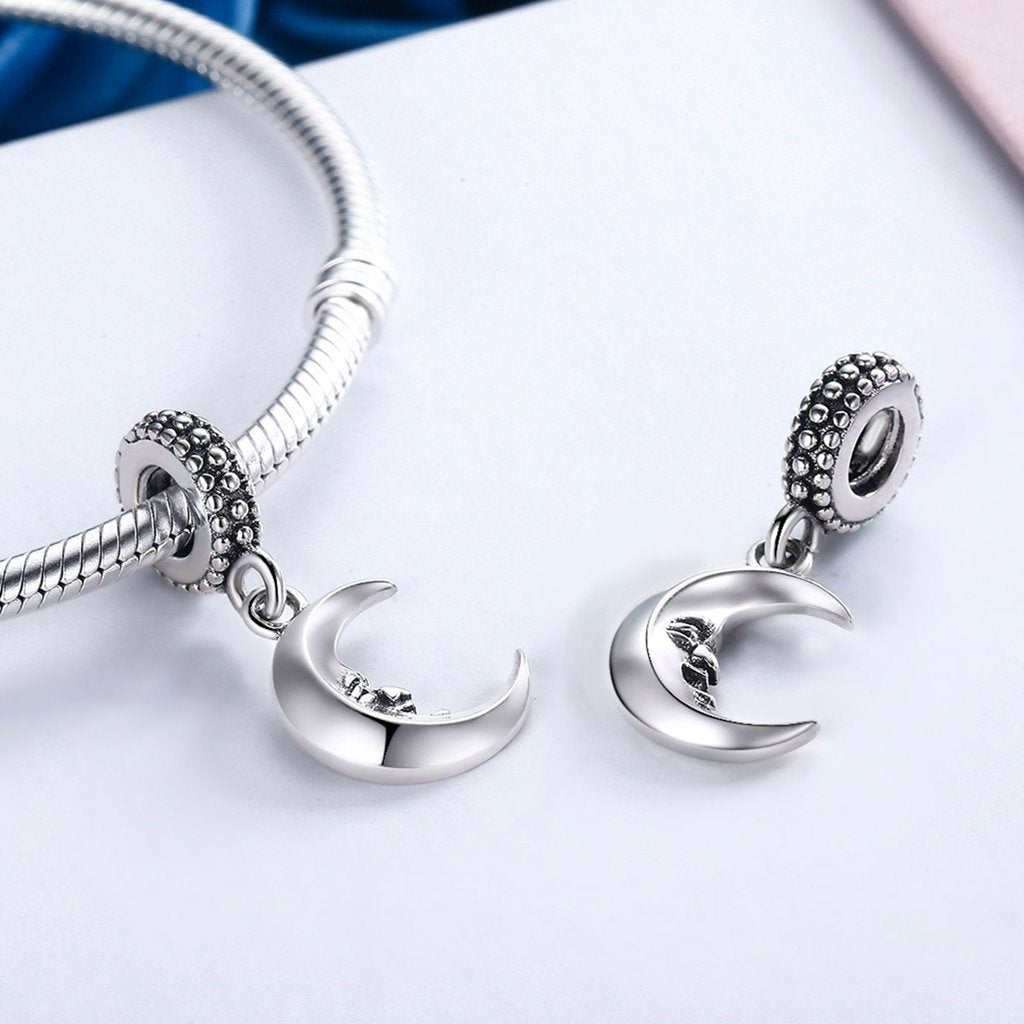 PAHALA 925 Strling Silver Moon Smile with Crystals Charms Fit Bracelets Necklace