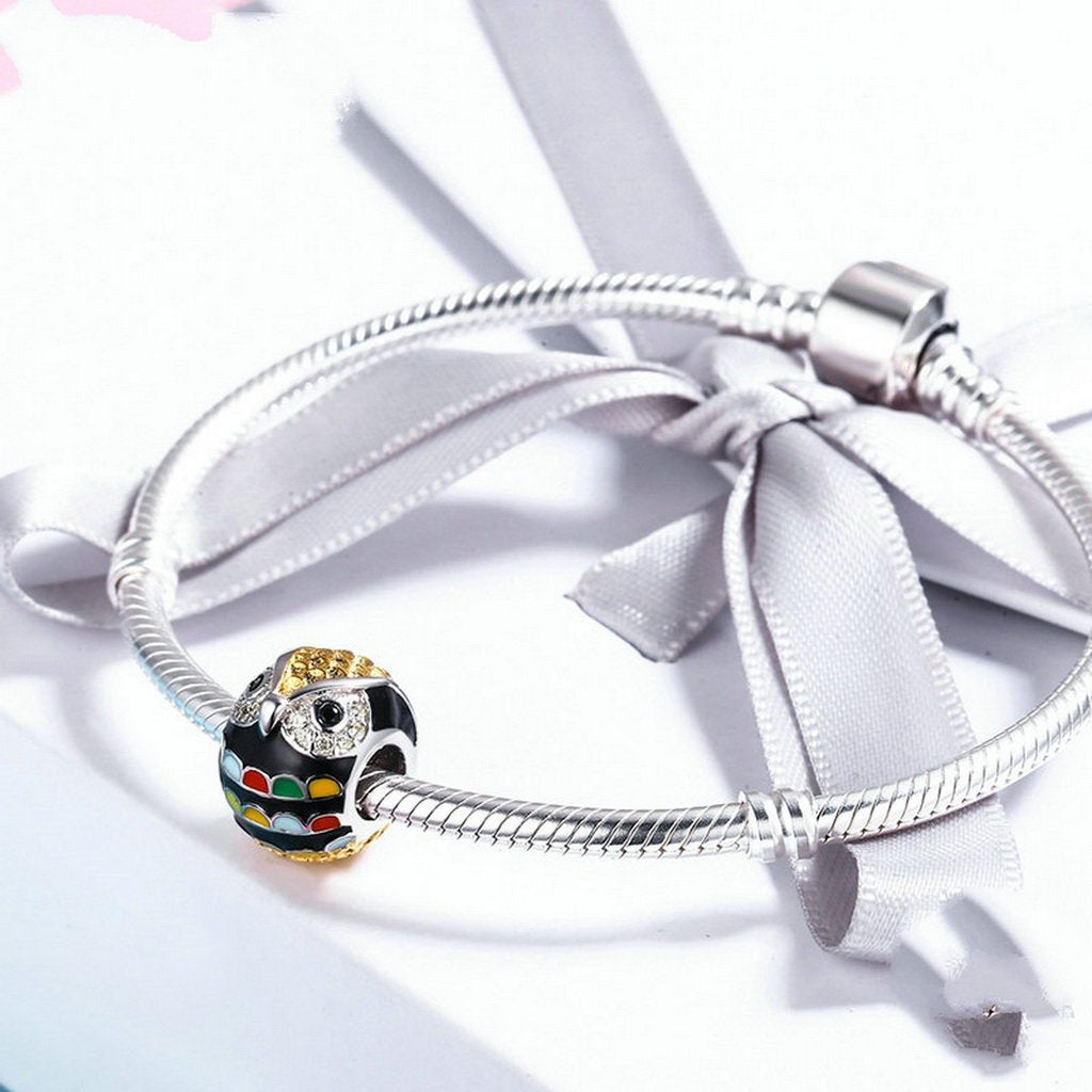 PAHALA 925 Sterling Silver Gold Owl with Colorful Enamel Crystals Pendant Charm Bead