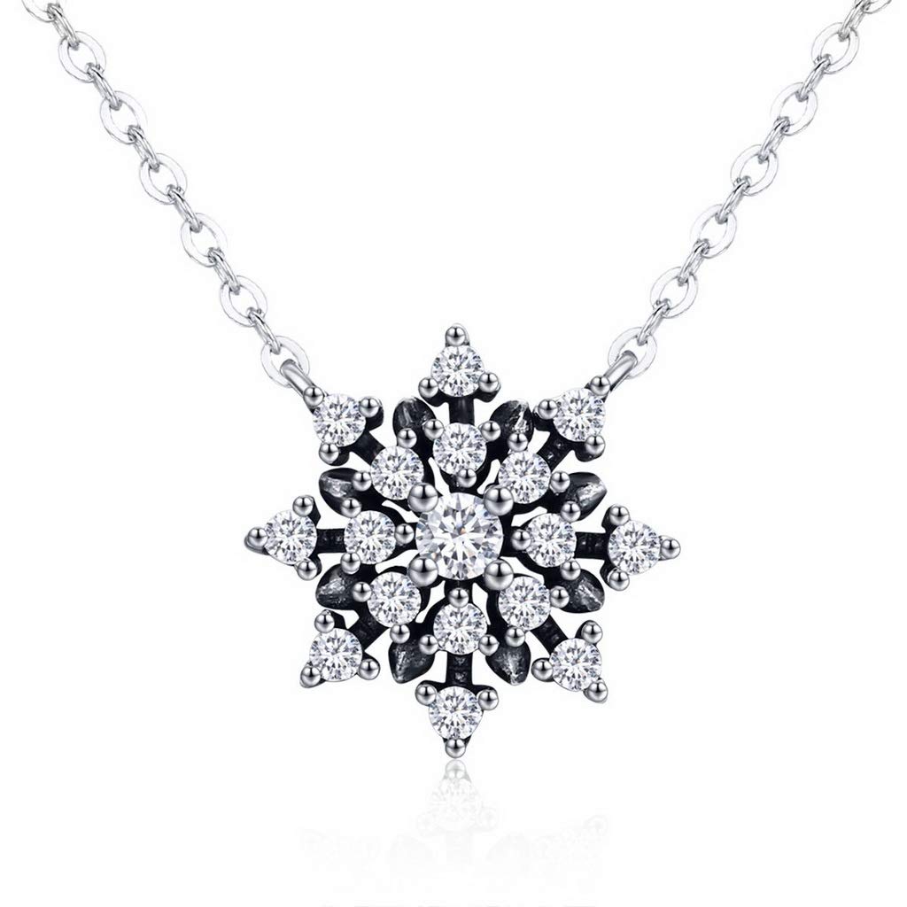 PAHALA 925 Sterling Silver Luminous Snowflake Crystals Pendant Necklace