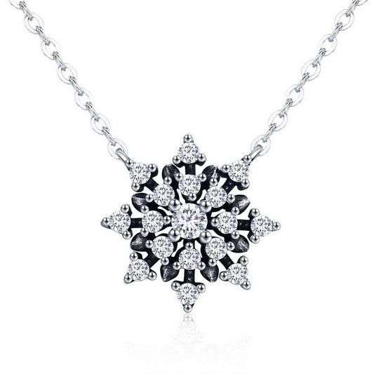 PAHALA 925 Sterling Silver Luminous Snowflake Crystals Pendant Necklace