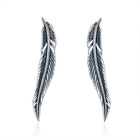 PAHALA 925 Sterling Silver Vintage Feather Wings Long Tassel Earrings