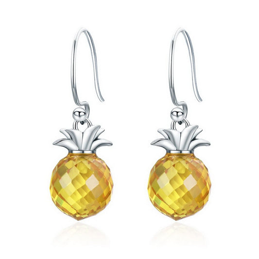 PAHALA 925 Sterling Silver Pineapple Crystal Hanging Drop Earrings