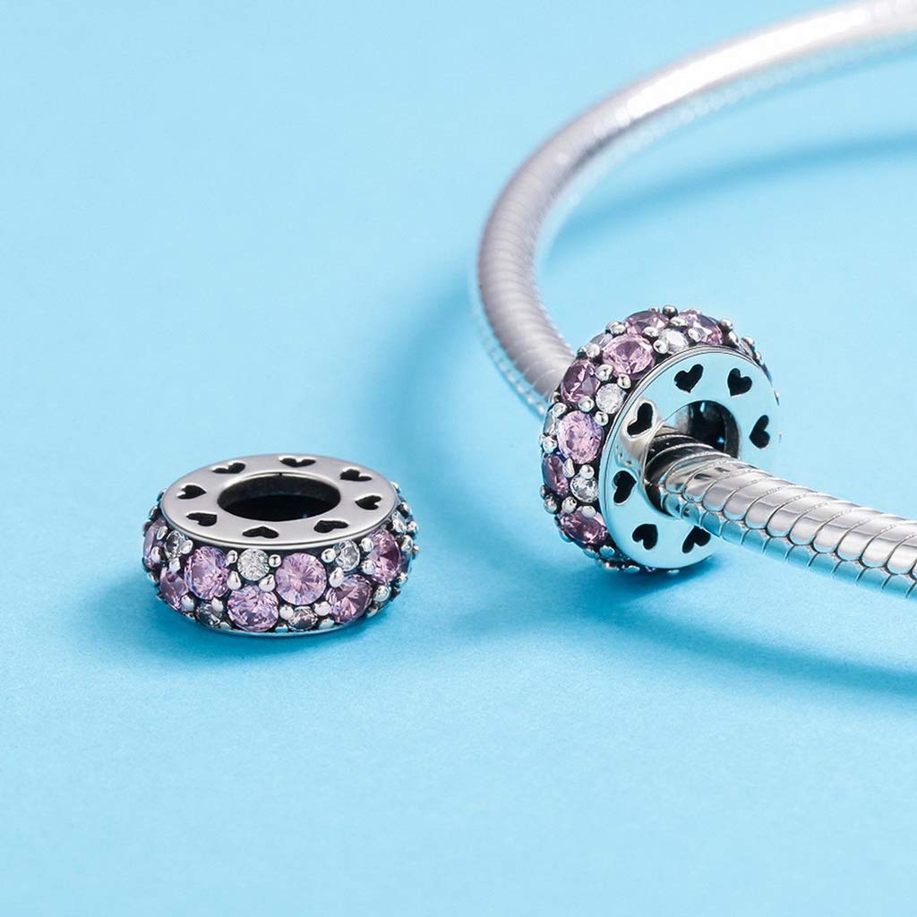 PAHALA 925 Strling Silver Classic Pink Spacer Crystals Charms