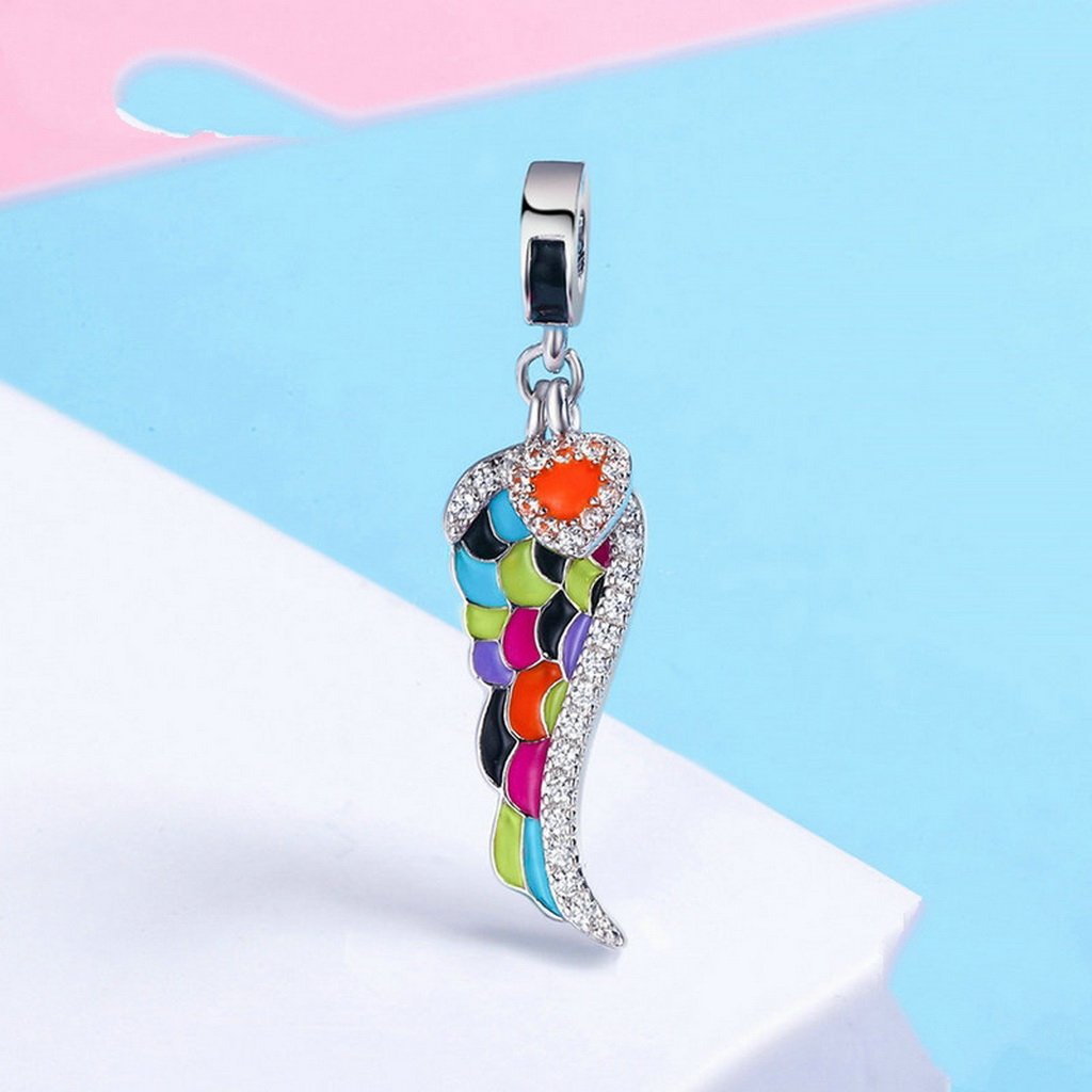 PAHALA 925 Sterling Silver Wing with Colorful Enamel Crystals Pendant Charm Bead