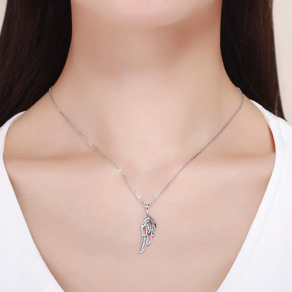 PAHALA 925 Sterling Silver Fairy Wings Feather Crystals Pendant Necklace