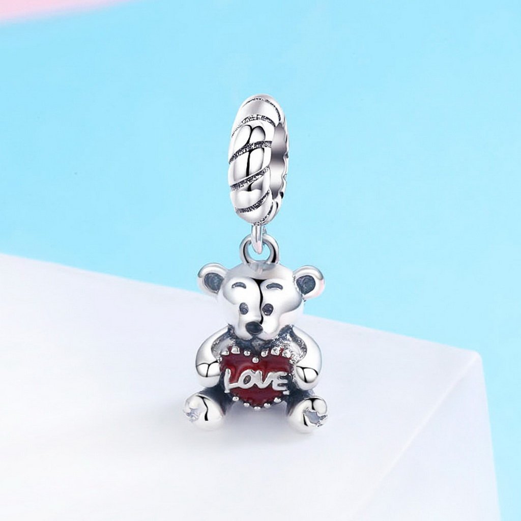 PAHALA 925 Sterling Silver Little Bear Love Enamel Charm Bead