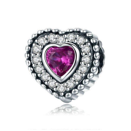 PAHALA 925 Strling Silver Romantic Heart Luminous Shape with Crystals Charm Bead