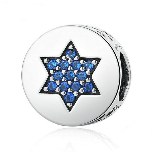 PAHALA 925 Strling Silver Blue Crystals Star Charms Pendant Fit Bracelets Necklace