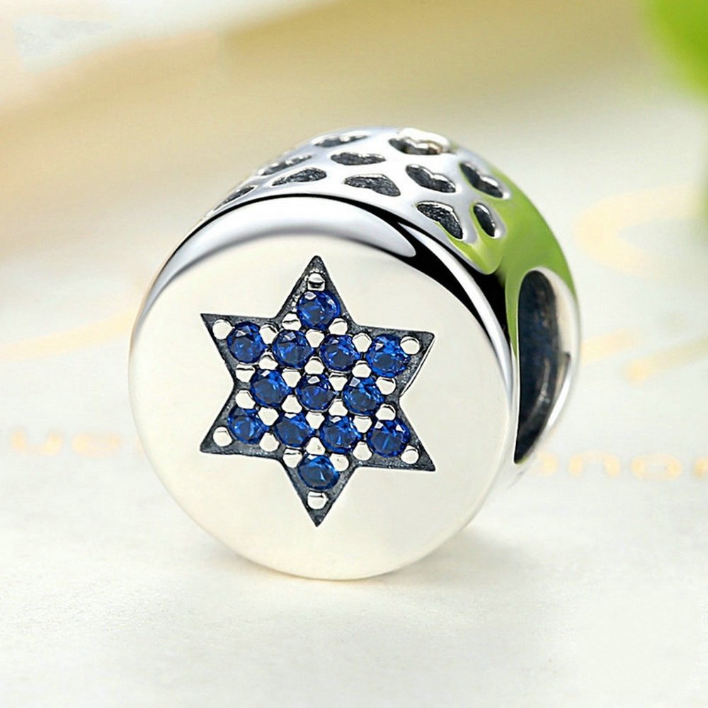 PAHALA 925 Strling Silver Blue Crystals Star Charms Pendant Fit Bracelets Necklace