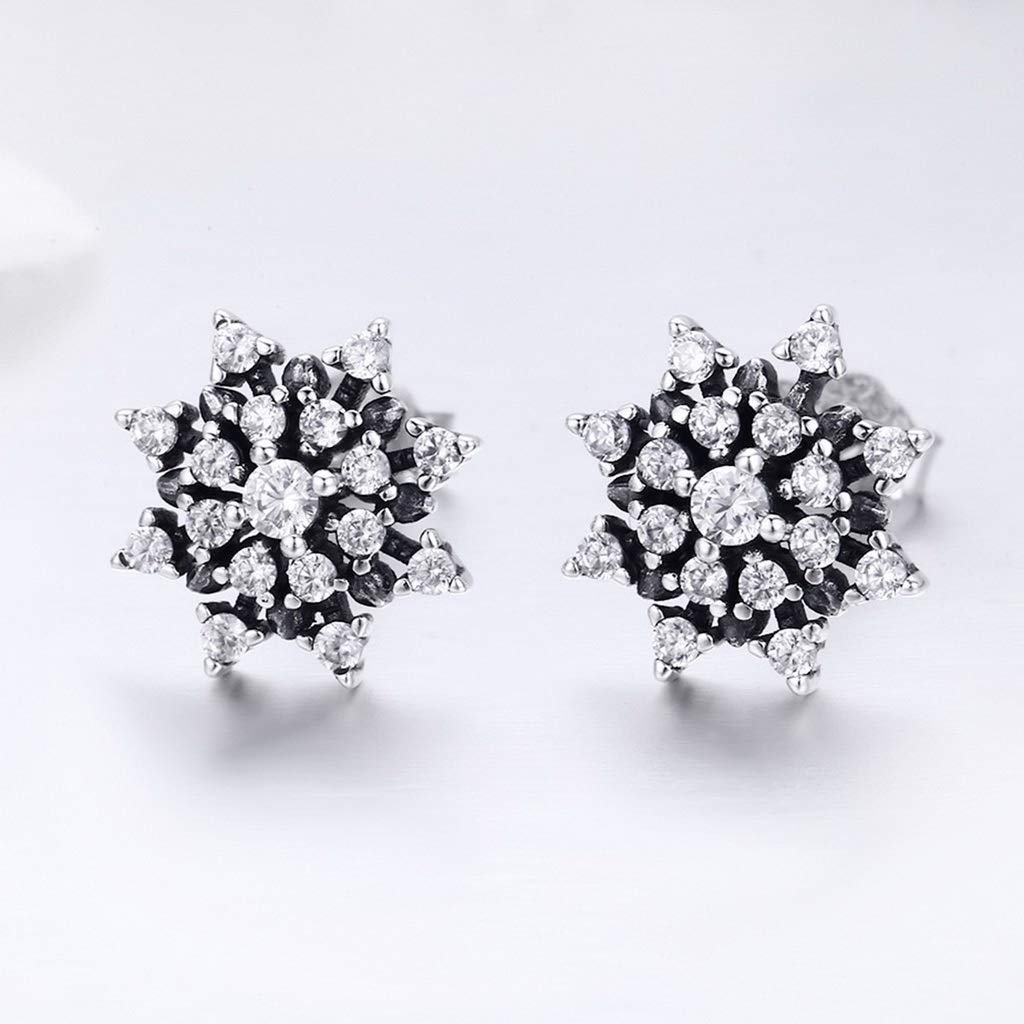 PAHALA 925 Sterling Silver Romantic Snowflake Luminous Crystal Stud Earrings