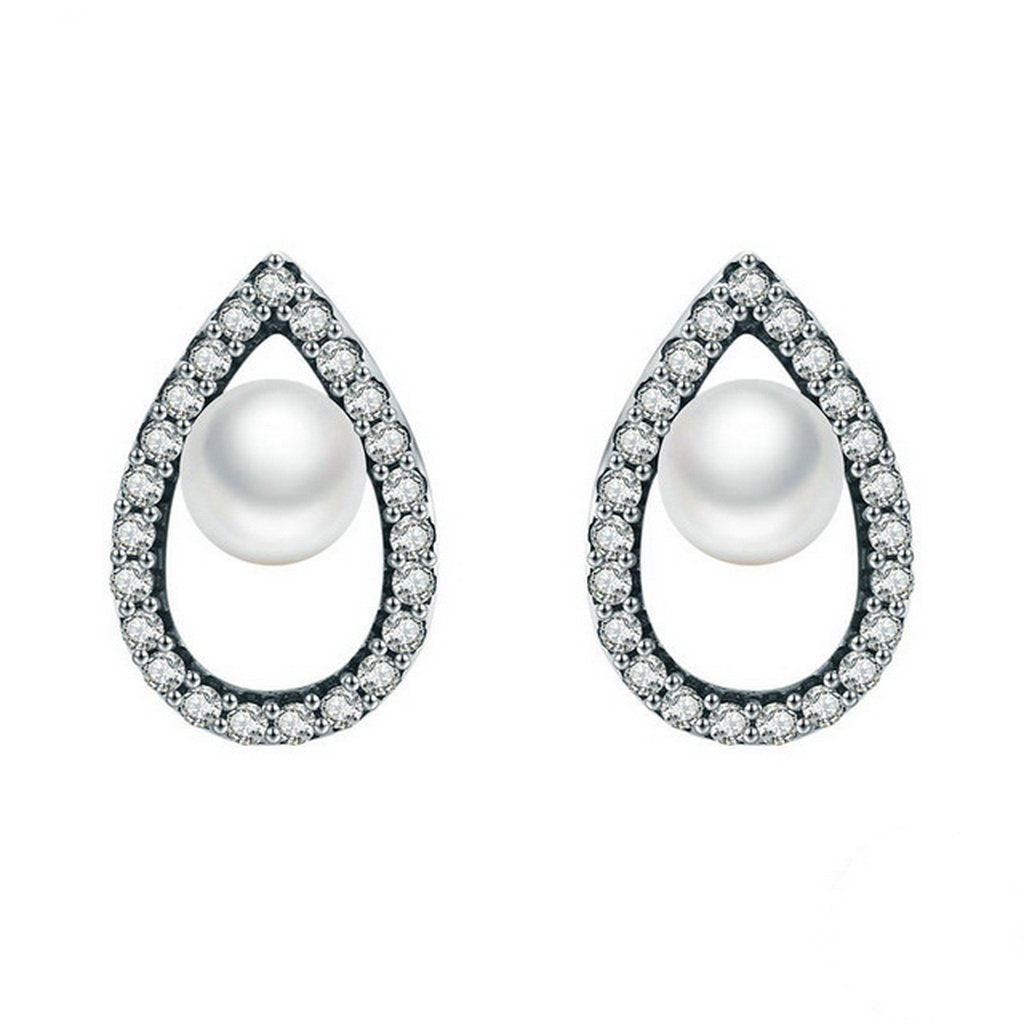 PAHALA 925 Sterling Silver Romantic Glittering Droplet Tear With Crystals Stud Earrings