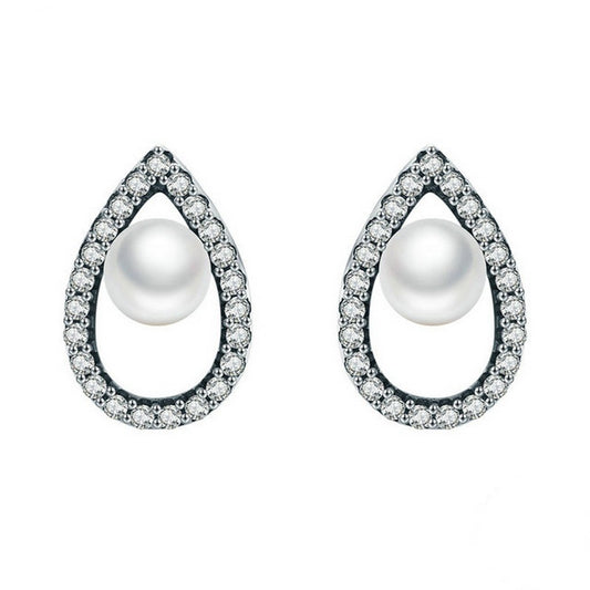 PAHALA 925 Sterling Silver Romantic Glittering Droplet Tear With Crystals Stud Earrings