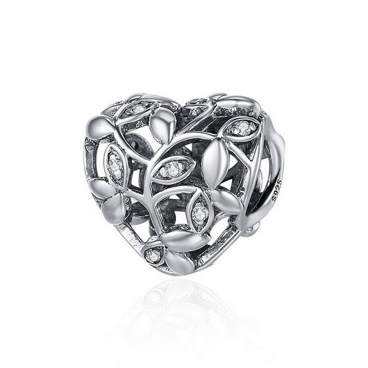 PAHALA 925 Sterling Silver Tree of Leaves Heart Crystals Charm Bead