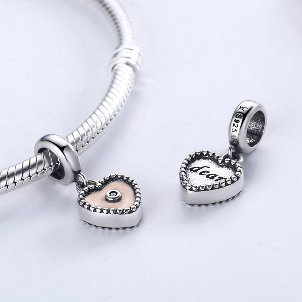PAHALA 925 Strling Silver Pink Ture Love with Crystal Charms Fit Bracelets Necklace