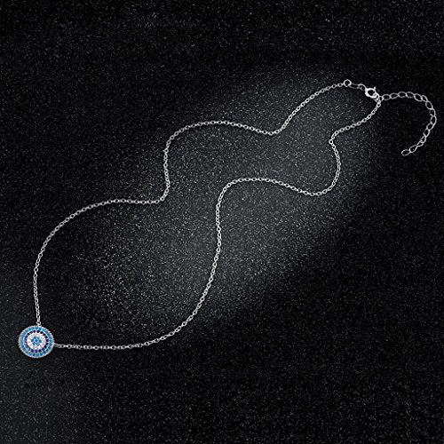 PAHALA 925 Sterling Silver Lucky Round with Blue Crystals Clear CZ Pendant Necklace