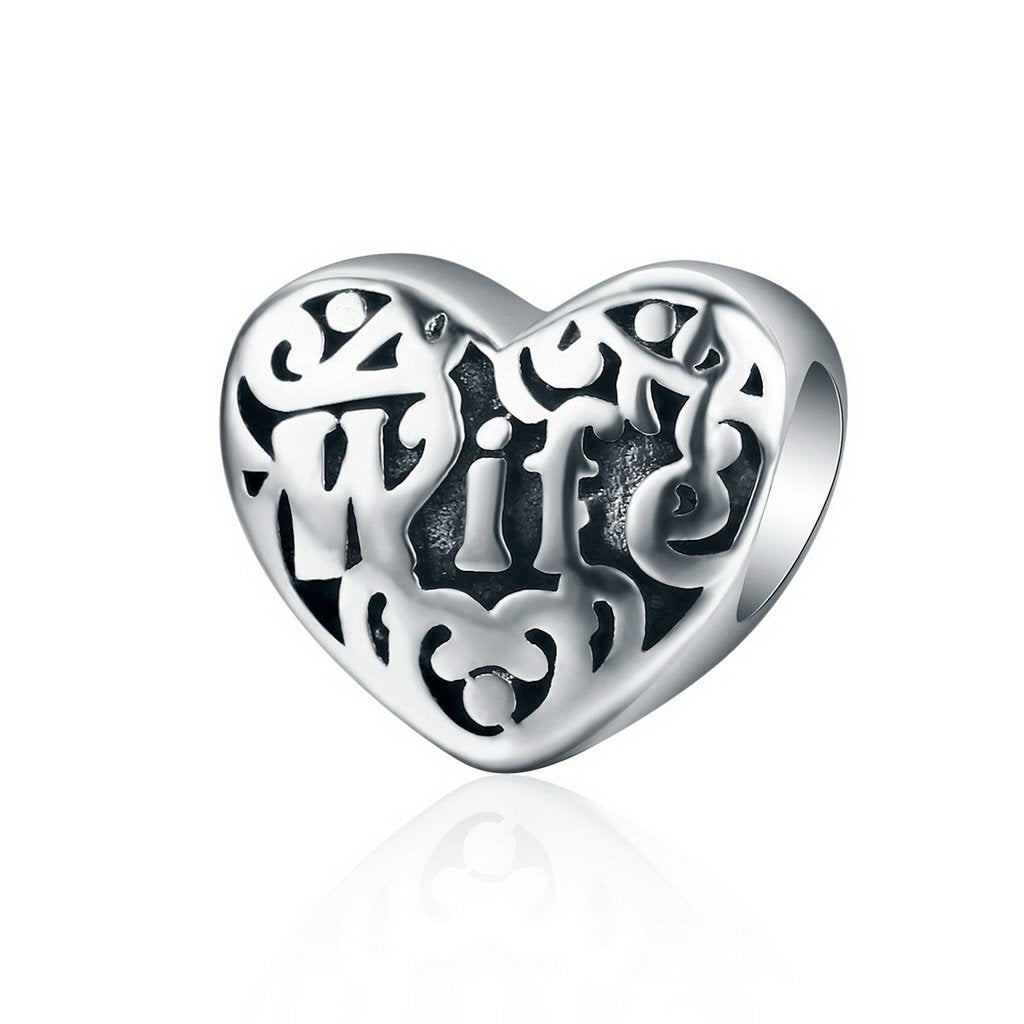 PAHALA 925 Sterling Silver My Darling Wife Sweet Heart Charm Bead