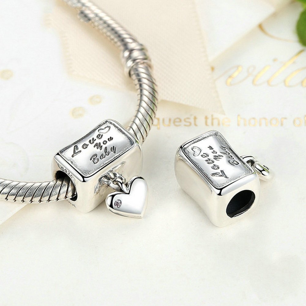 PAHALA 925 Strling Silver Baby Love You Forever Heart Charms Pendant Fit Bracelets Bangles Necklace