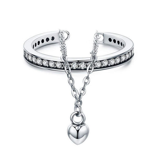 PAHALA 925 Strling Silver Stackable Heart Chain Finger Weeding Party Ring