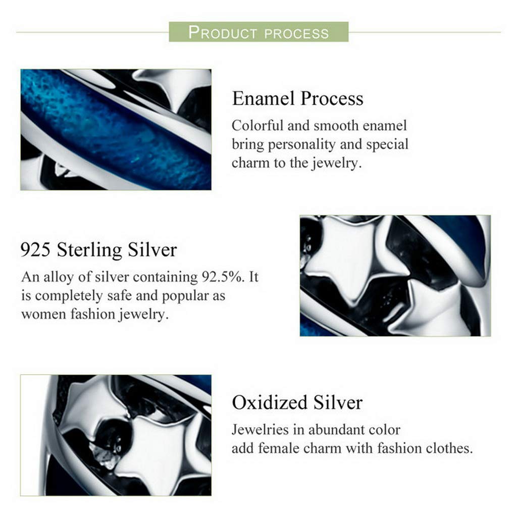 PAHALA 925 Strling Silver Sparkling Star Blue Enamel Spacer Charms