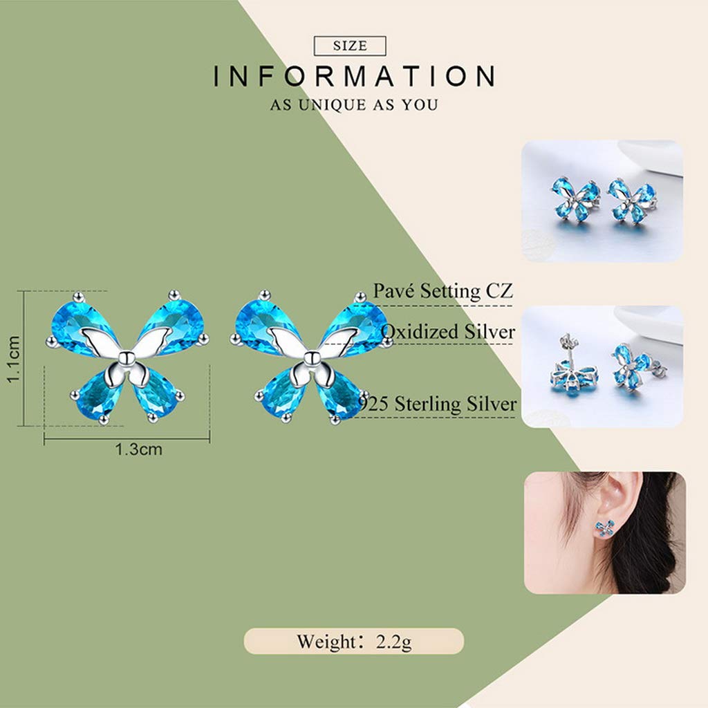 PAHALA 925 Sterling Silver Cute Dancing Butterfly Light Blue Crystals Earrings