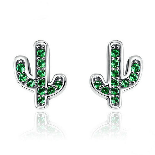 PAHALA 925 Sterling Silver Green Cacuts Crystals Party Wedding Stud Earring