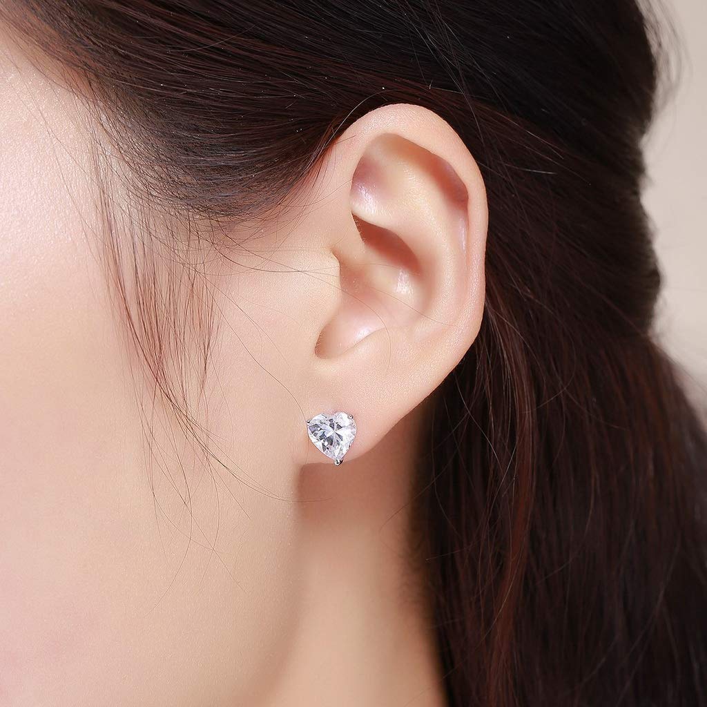 PAHALA 925 Sterling Silver Luminous Heart Stud Crystal Stud Earrings