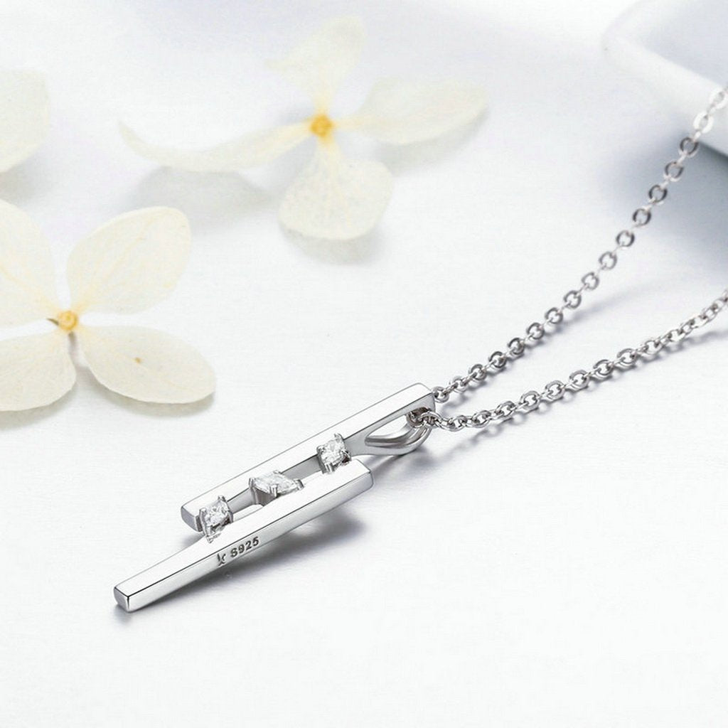 PAHALA 925 Sterling Silver T Bar Dazzling Clear CZ Pendant Necklace