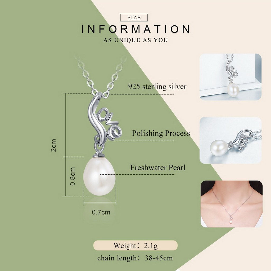 PAHALA 925 Sterling Silver Luminous Love Pearl Pendant Necklace