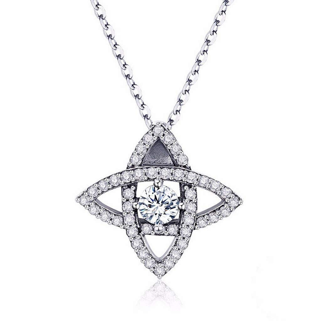 PAHALA 925 Sterling Silver Sparkling Crystal Geometric Pendant Necklace