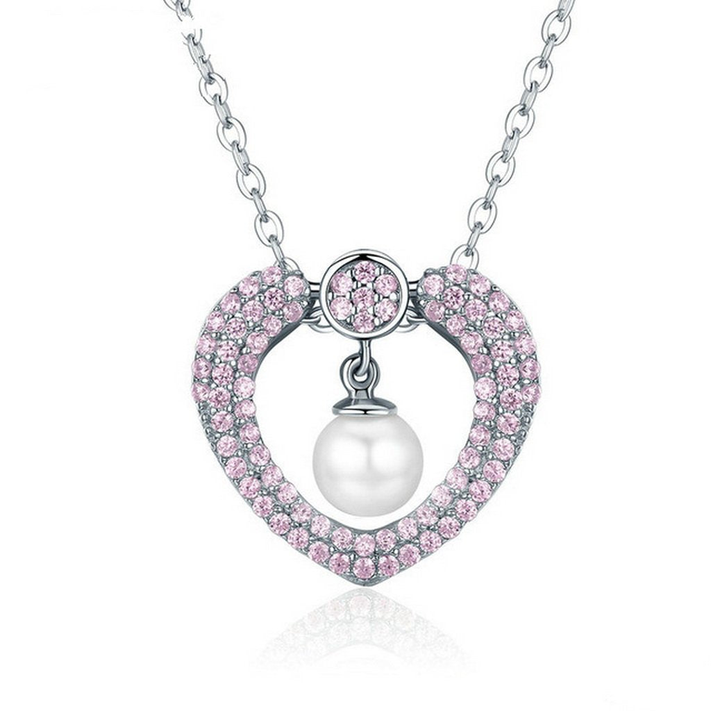 PAHALA 925 Sterling Silver Sparking Pink Crystals Clear CZ Pendant Necklace