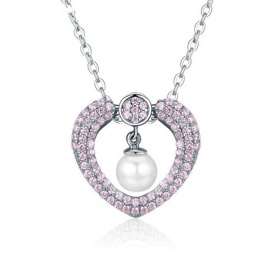 PAHALA 925 Sterling Silver Sparking Pink Crystals Clear CZ Pendant Necklace