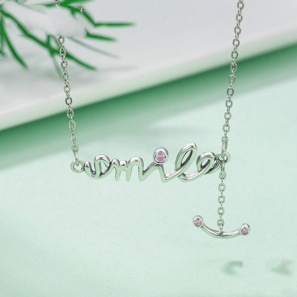 PAHALA 925 Sterling Silver Smile with Pink Crystals Pendant Necklace