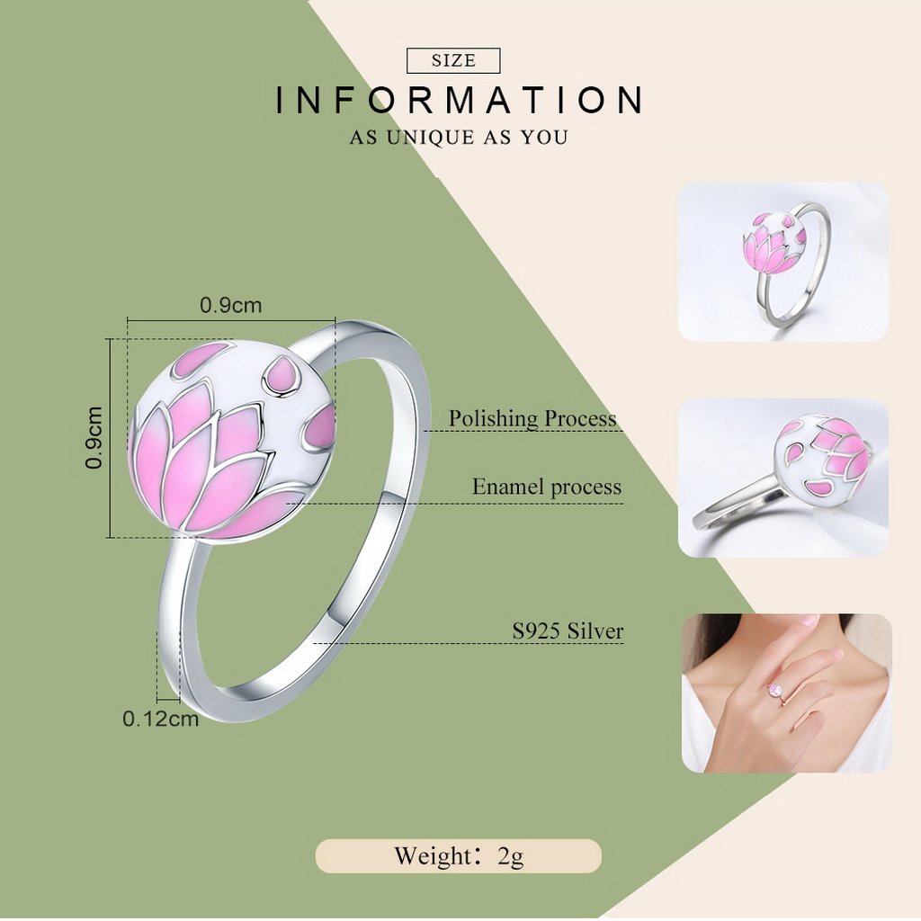 PAHALA 925 Sterling Silver Pink Enamel Flowers Wedding Engagement Band Ring