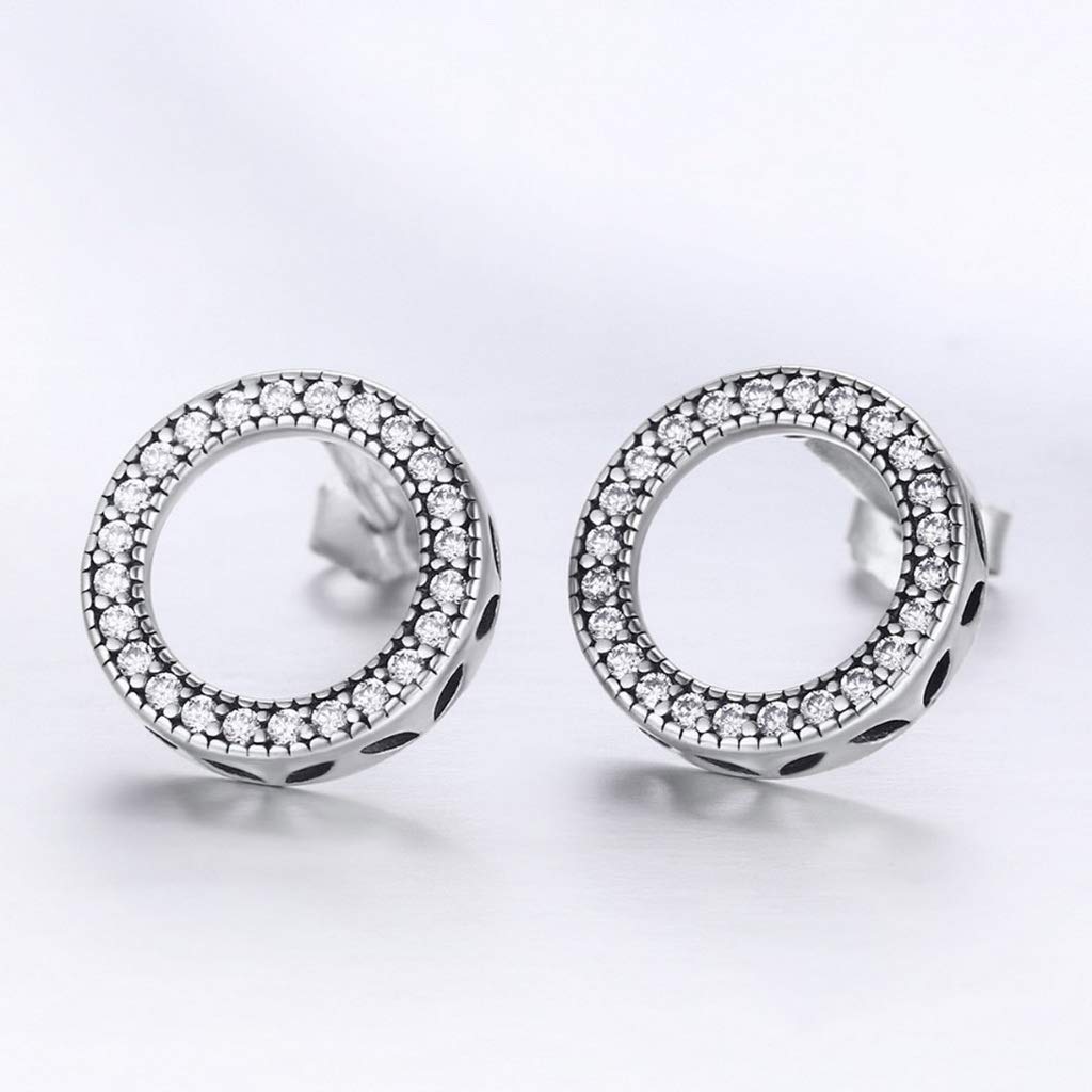 PAHALA 925 Sterling Silver Luminous Round Circle With Crystals Stud Earrings
