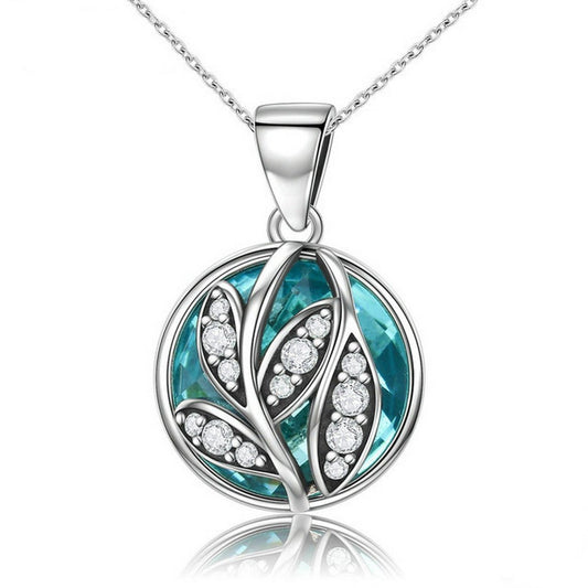 PAHALA 925 Sterling Silver Tree with Green Crystal Clear CZ Pendant Necklace