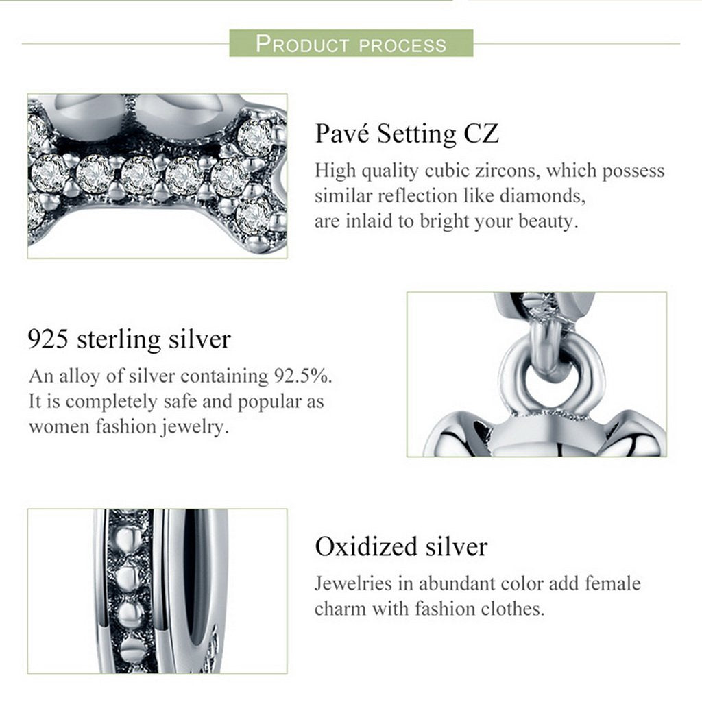 PAHALA 925 Sterling Silver Lovely French Bulldog Crystals Charm Bead