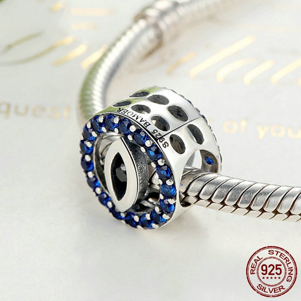 PAHALA 925 Strling Silver Blue Eye with Crystals Charms Pendant Fit Bracelets Necklace