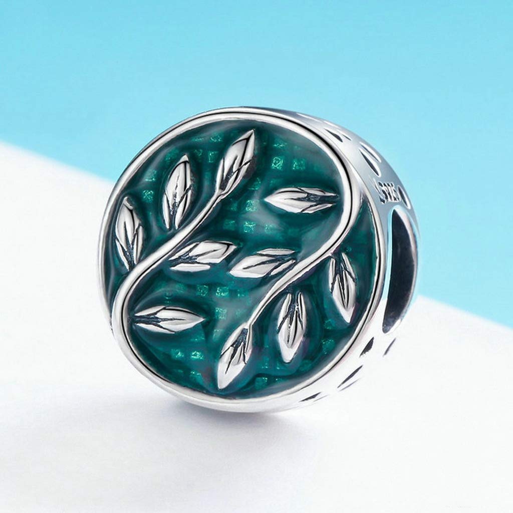 PAHALA 925 Strling Silver Green Enamel Tree Leaves Charms Beads