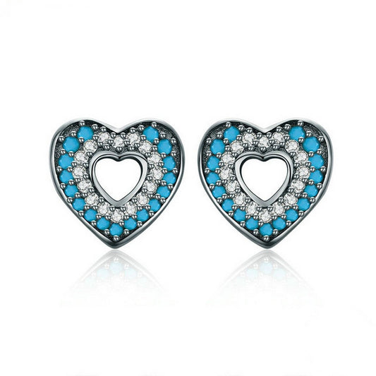 PAHALA 925 Sterling Silver Heart With Blue Crystals Party Wedding Drop Earrings