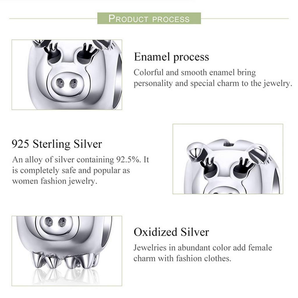 PAHALA 925 Strling Silver Pig Charms Piggy Beads Crystals Charms
