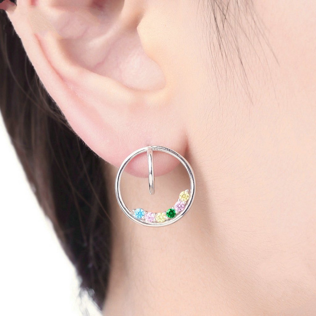 PAHALA 925 Sterling Silver Round With Colorful Crystals Party Wedding Stud Earring