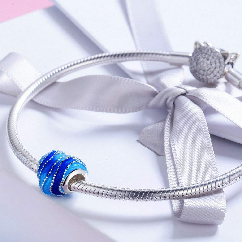 PAHALA 925 Strling Silver Blue Enamel Heart Charms Charm