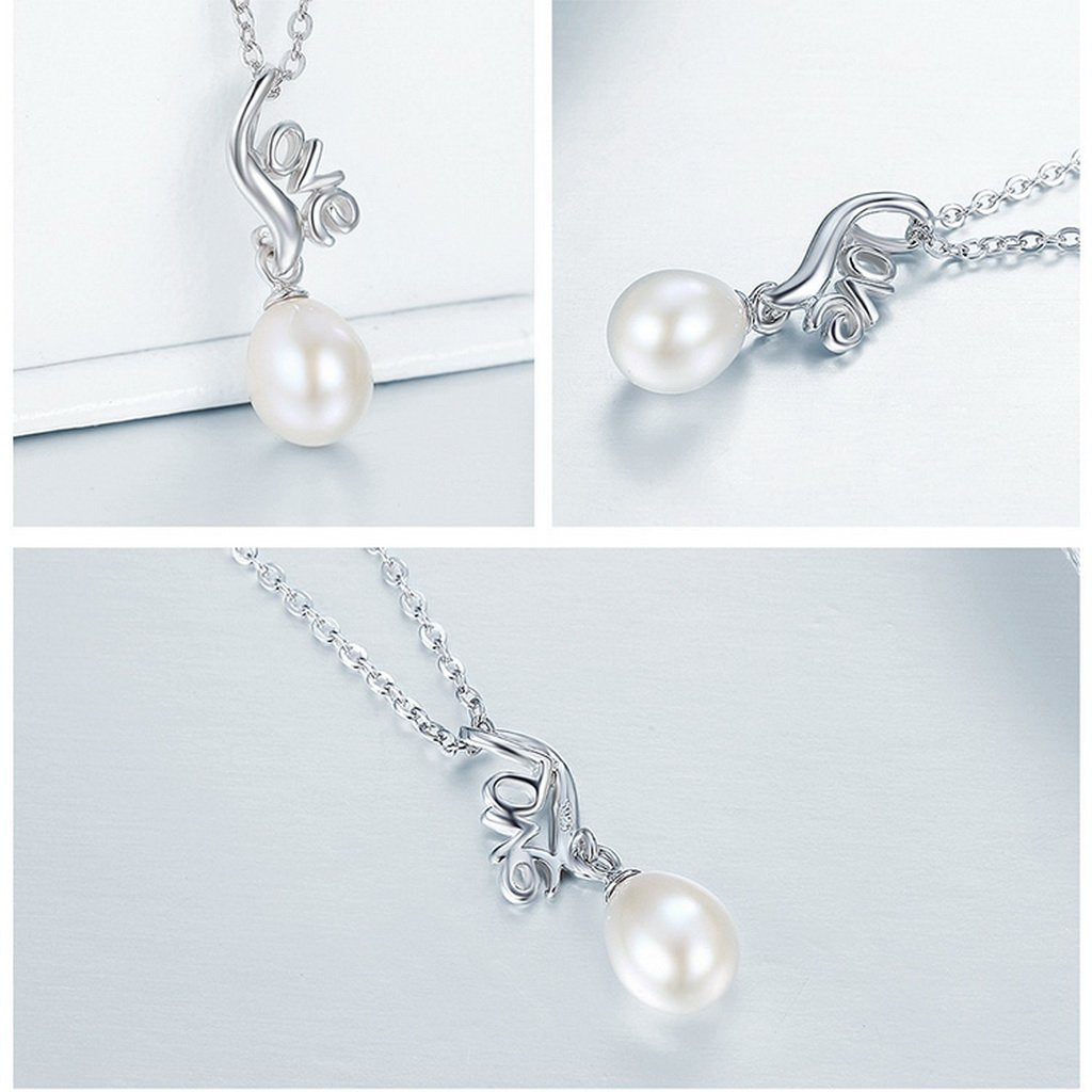 PAHALA 925 Sterling Silver Luminous Love Pearl Pendant Necklace
