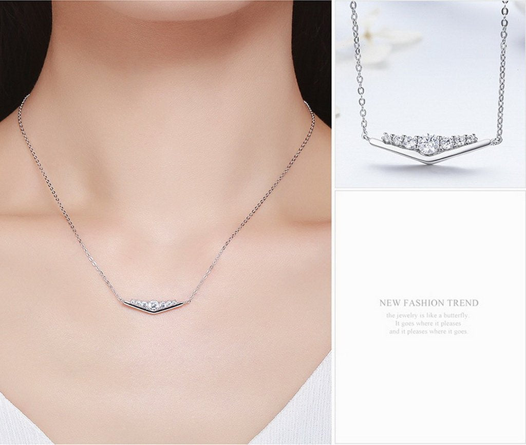 PAHALA 925 Sterling Silver Triangle with Crystals Clear CZ Pendant Necklace